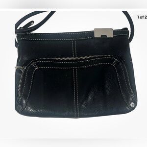 TIGNANELLO BLACK LATHER CROSSBODY BAG/BUILT-IN WALLET